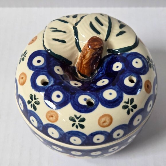 Boleslawiec Polish Pottery Peacock Blue Apple Baker Covered Dish Decor ONLY READ - Picture 6 of 11